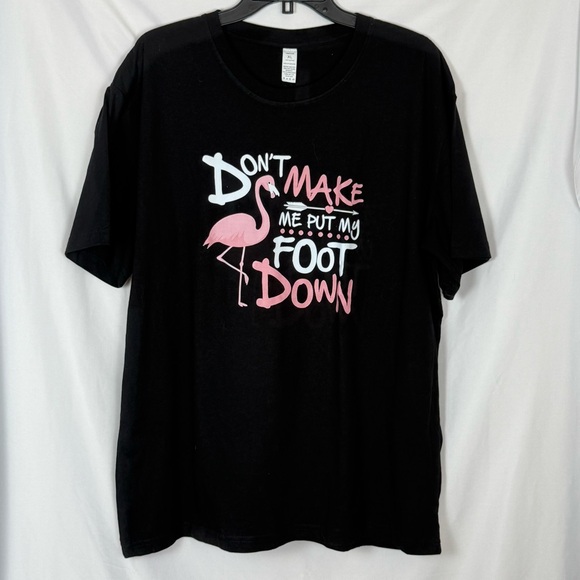 Tops - Black Graphic T-Shirt With Pink Flamingos, NWOT, Short Sleeves. Size XL